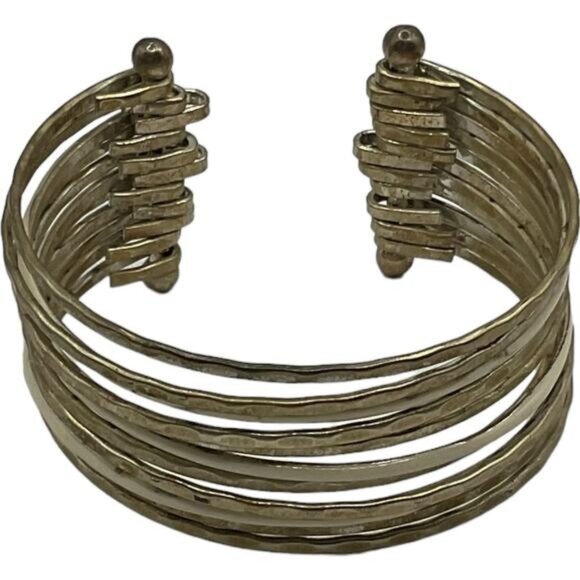 Hammered Gold-Tone Cuff Bracelet Adjustable Spiral Design - Picture 1 of 5